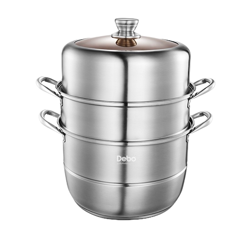 Debo德铂 安吉洛三层蒸锅304不锈钢汤锅燃气电磁炉通用28cm DEP-696 单个装