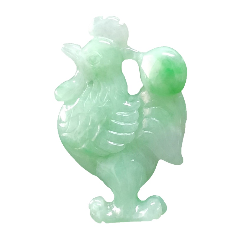 缘源珠宝 天然A货翡翠吊坠 糯种飘绿翡翠生肖鸡吊坠 男女玉坠挂件