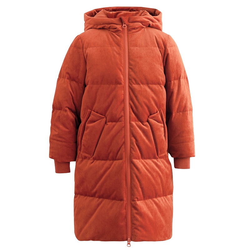 茵曼童装亲子装羽绒服母女冬季中长款大女童金丝绒保暖休闲鸭绒服