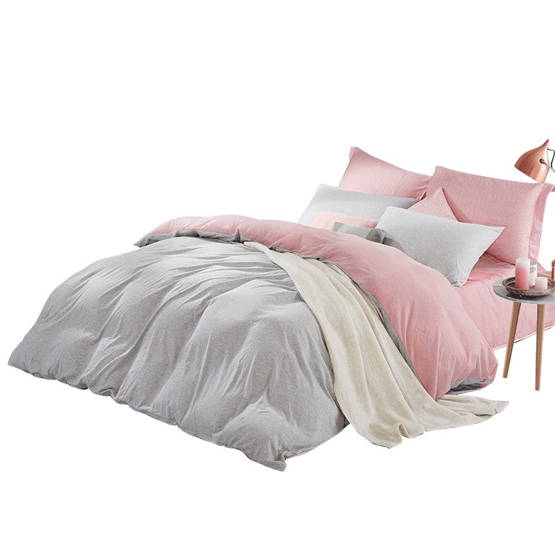 水星家纺简色生活 针织棉简约全棉四件套 纯棉双人1.8m床