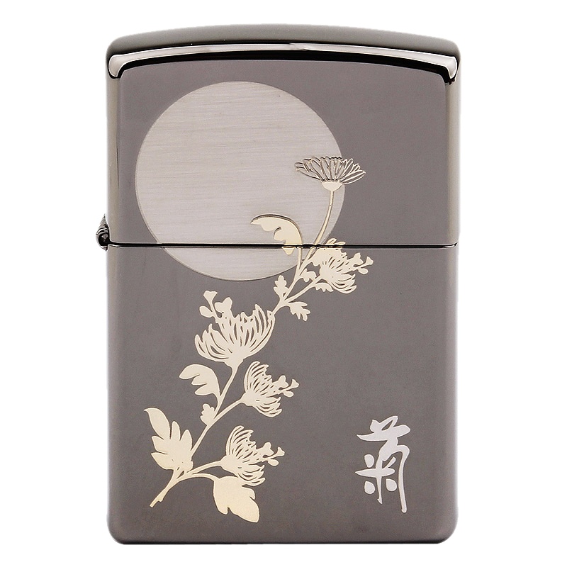 美国ZIPPO打火机 芝宝 黑冰镀金雕刻 150MPZIPPO四君子之竹 节节高 菊