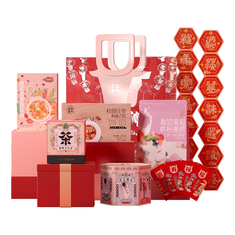 老金磨方 袋燕麦片茶牛年新春礼袋冲饮谷物零食送长辈