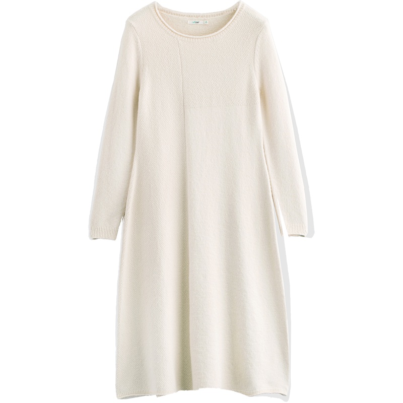 茵曼女装秋装新款长袖针织连衣裙A字裙中长裙毛衣裙冬