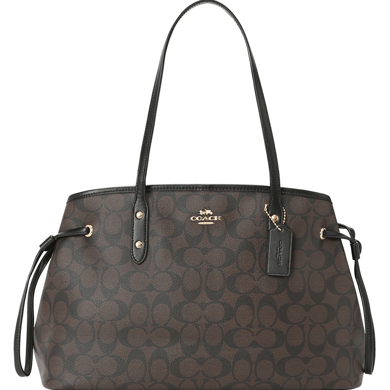 COACH 蔻驰 DRAWSTRING 女士单肩包 鲶鱼包中号 字母马车标织物F57842金扣