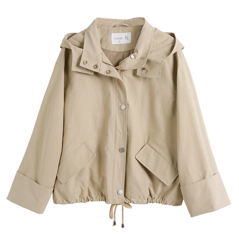 云上生活春秋装简约文艺韩版短款工装连帽女式风衣