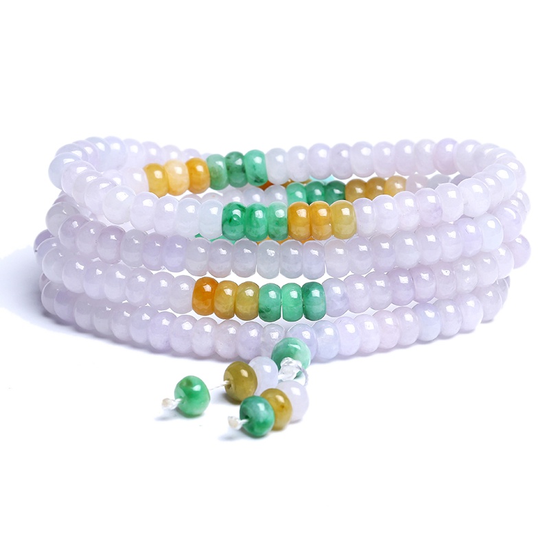 月印百川 翡翠手链 飘紫花多层多圈玉石手串男女款 附送证书