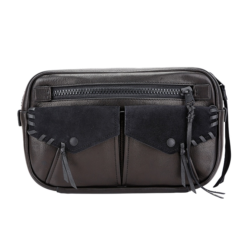 COACH 蔻驰 奢侈品 男士专柜款中号单肩腰包胸包黑色皮革