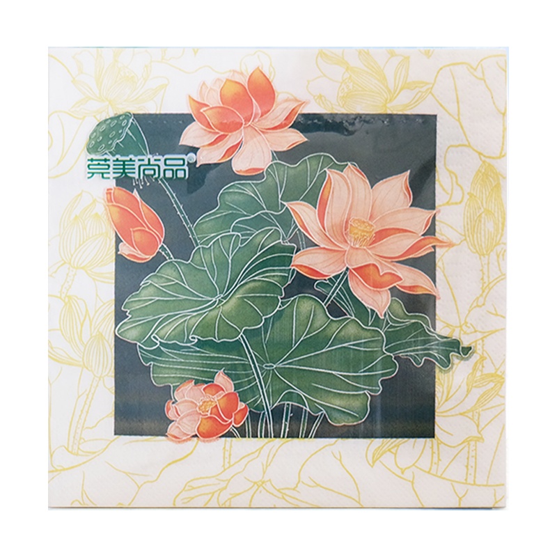 莞美尚品花开富贵出水芙蓉彩色餐巾纸原生木浆纸巾三层加厚家庭装5包