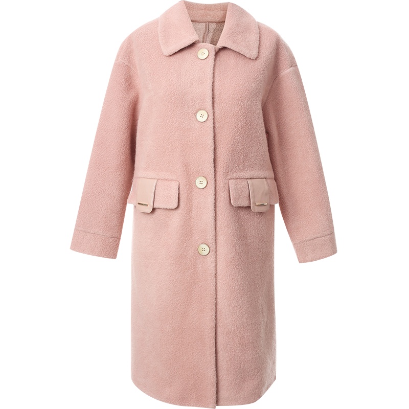 欧昵雪冬季宽松毛呢外套女翻领休闲绒面中长款呢子大衣
