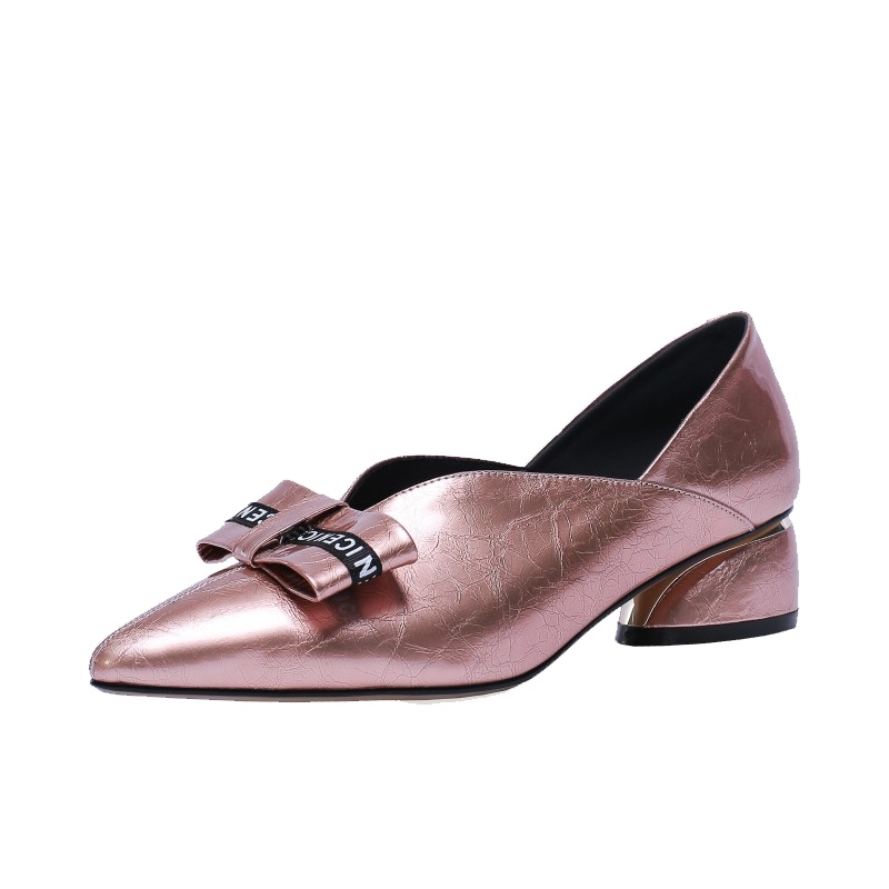 格瑞迪欧 春秋季新款女鞋粗跟蝴蝶结时尚休闲鞋时装鞋低跟尖头浅口单鞋021