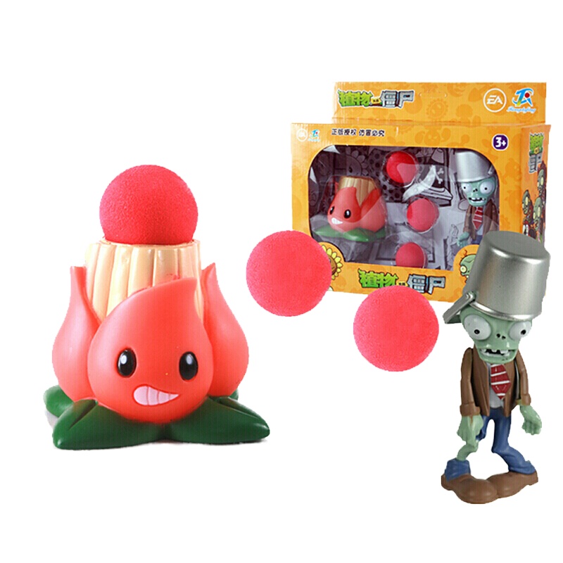 正版植物大战僵尸玩具全套2可发射套装儿童男孩豌豆射手巨人疆尸寒冰射手软胶仙人掌海盗船 软胶阿开木木+铁桶僵尸