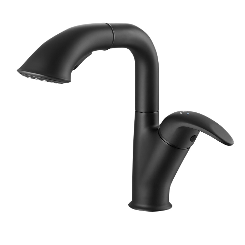 法恩莎卫浴水龙头家用黑色单孔抽拉冷热洗漱洗面盆浴室柜卫生间FE01011MB