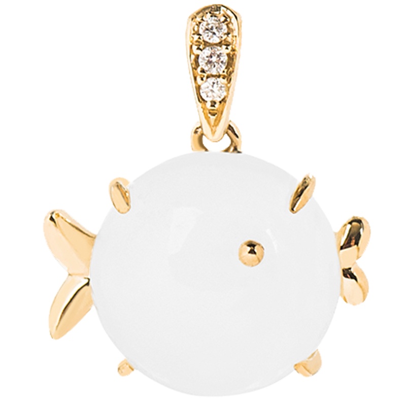 金一国囍18K金Q鱼女士和田玉吊坠赠银链（定价）KJDZ141