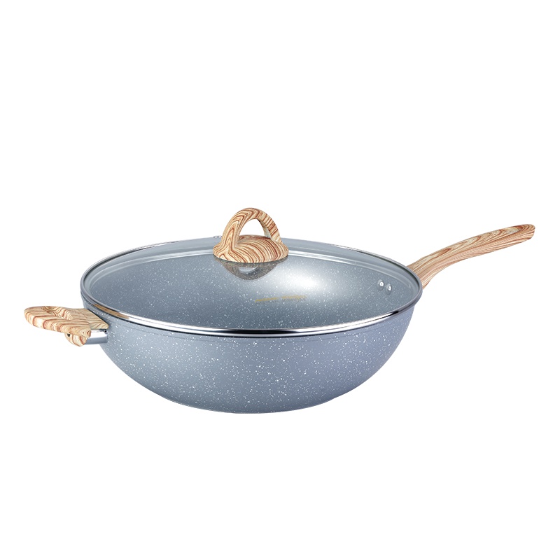 美食每刻花岗岩近无油烟不粘锅炒锅家用炒菜锅煤气灶电磁炉通用30cm