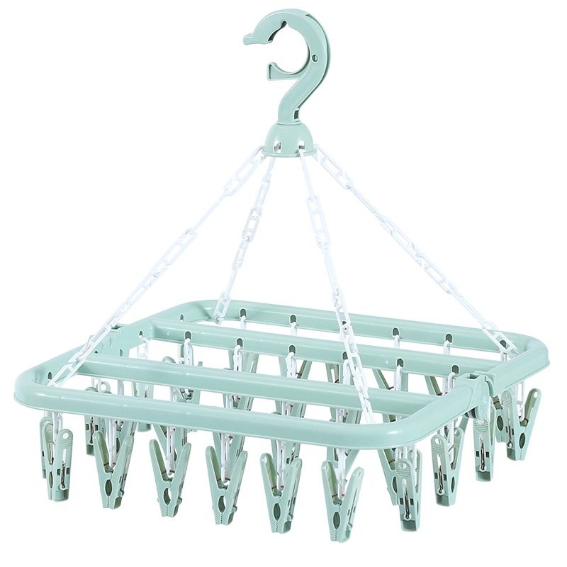 欧润哲 袜架 可折叠防风晾衣架多功能晒裤架晾晒架晒衣架宝宝袜子衣服毛巾架 北欧绿 32夹