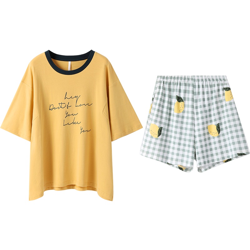 安之伴睡衣女夏纯棉针织素色蝙蝠袖女套装