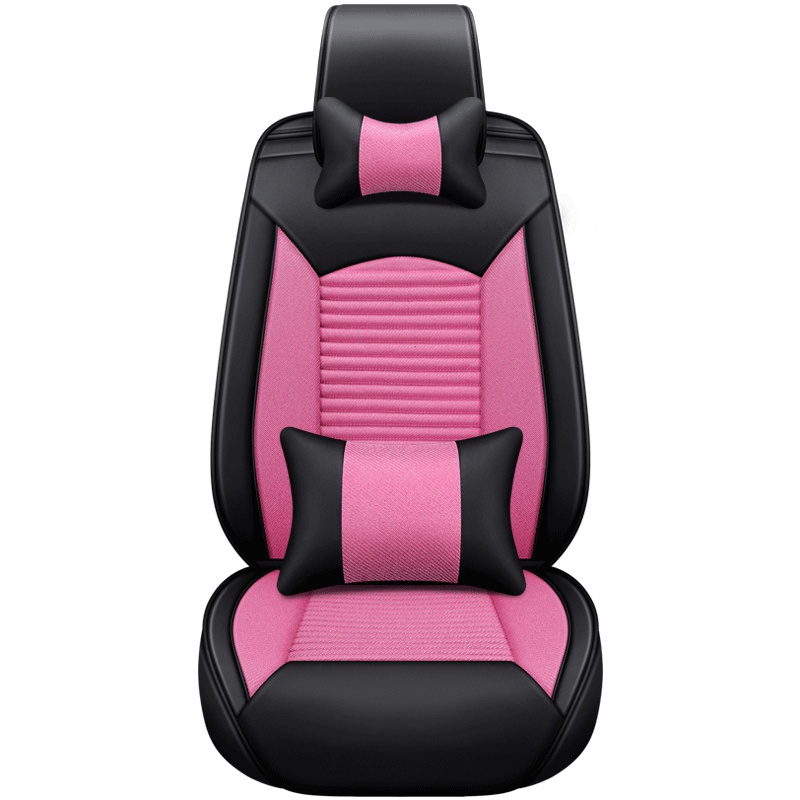 布雷什(BOLISH)五座四季通用汽车坐垫汽车座垫夏季坐垫仿亚麻全包汽车座套车坐垫座椅套TY1802豪华款黑粉色厂家直发