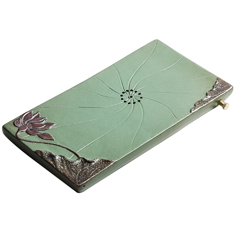 言艺陶瓷干泡茶盘家用储水长方小号茶托盘禅意创意复古茶台不含茶具 楚荷长方