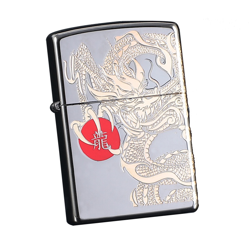 美国ZIPPO打火机 芝宝 黑冰镜面两面2012壬辰神龙 龙腾四海 生肖龙