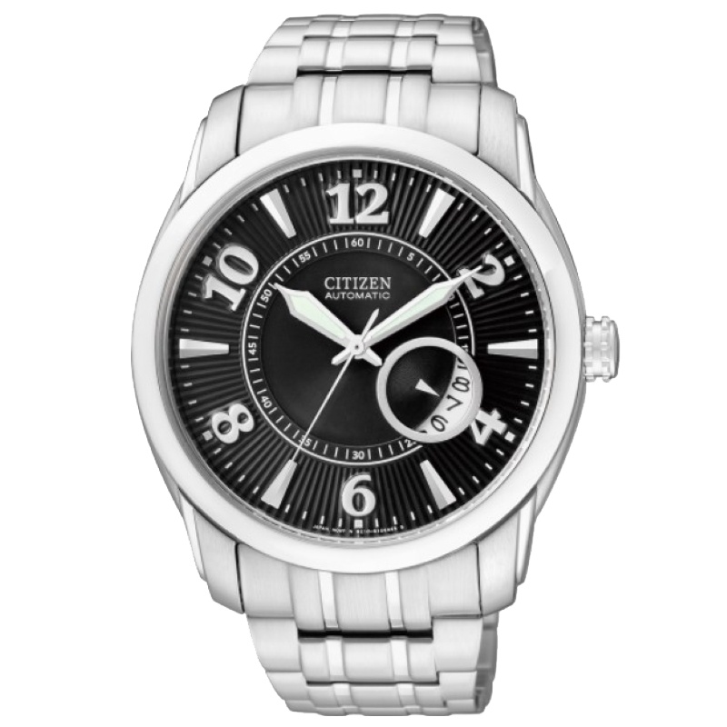 国行 西铁城(CITIZEN)手表 机械不锈钢表带商务休闲防水时尚情侣表 黑盘镂空男表NJ0020-51F