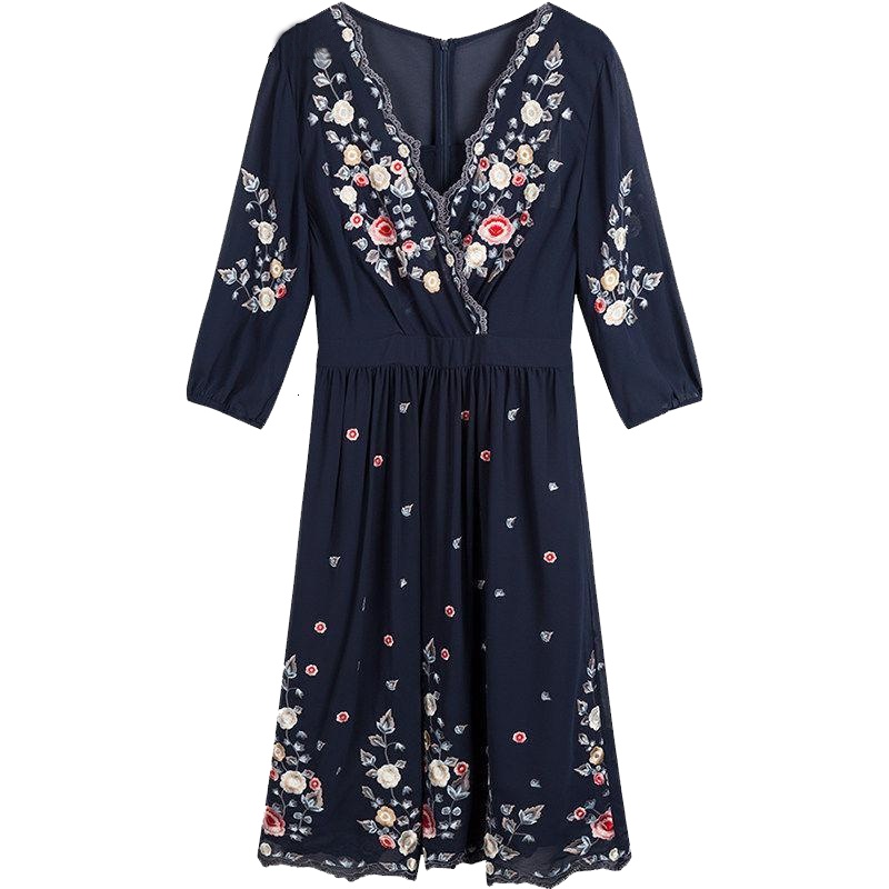 上新拉夏贝尔candie's秋冬新款民族风收腰显瘦雪纺连衣裙女30081470