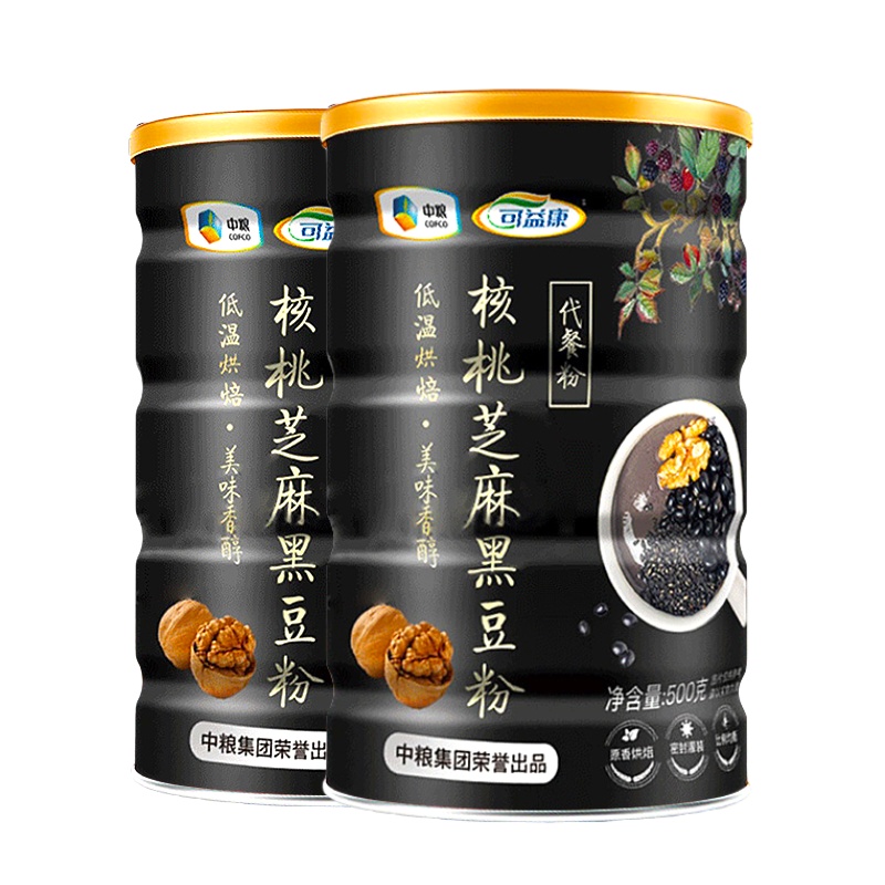 中粮可益康核桃芝麻黑豆粉500g*2罐黑芝麻糊代餐现磨黑米即食营养早餐粥熟