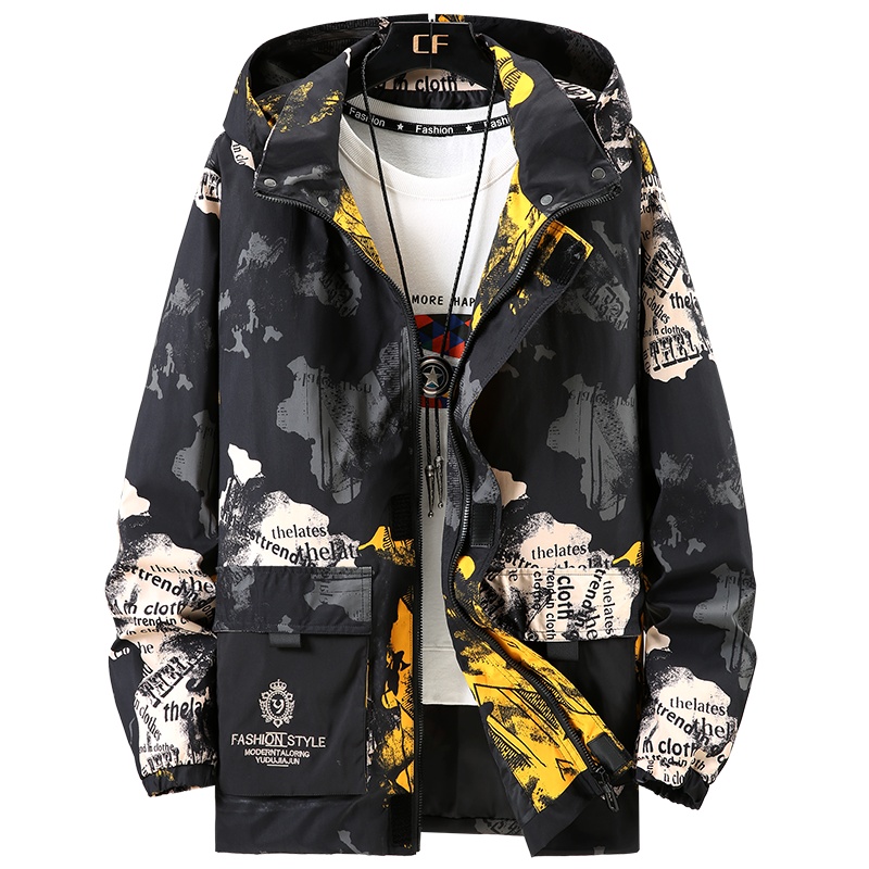 PMMP夹克大码2021新款男士春季韩版潮流百搭休闲外套宽松迷彩夹克上衣