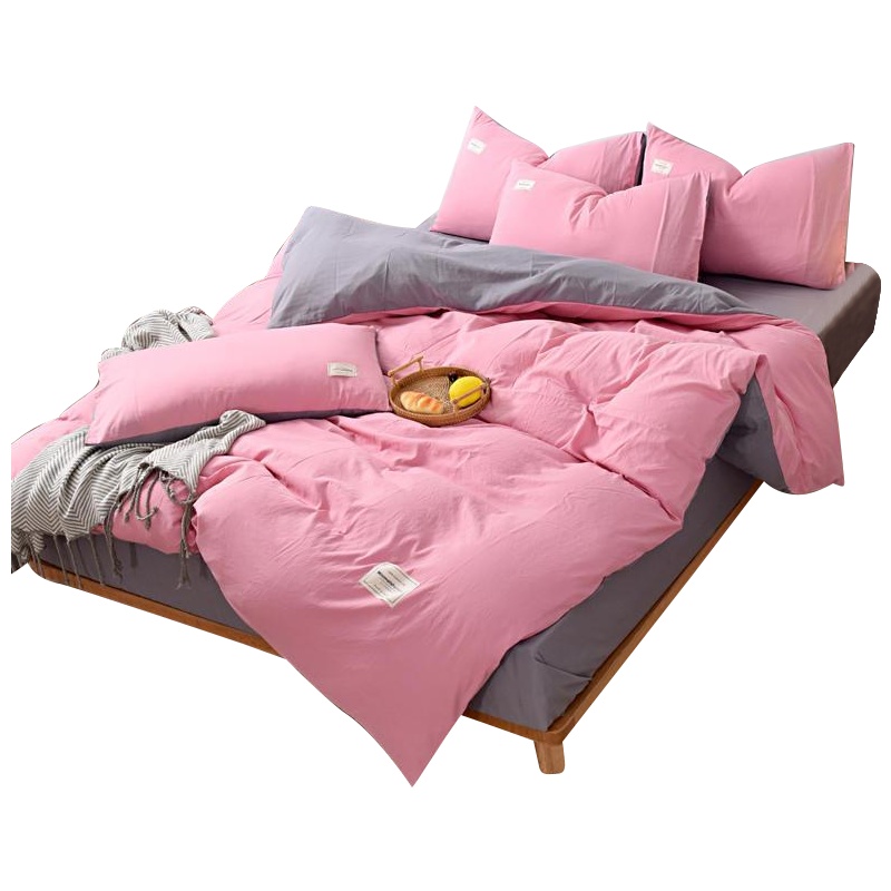 泰念(Tai nian) 新款纯色双拼水洗棉四件套/三件套1.5m/1.8m床双人床上用品单三件套双人床被套被单