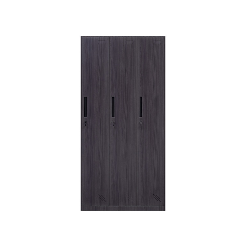 星岛木纹钢制更衣柜办公室办公柜铁皮柜子档案柜资料柜书柜带锁储物柜3门更衣柜灰柚木纹