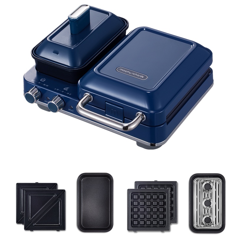 摩飞电器(MORPHY RICHARDS)多功能早餐机三明治轻食机小型家用华夫饼机吐司压烤机MR9086+蒸锅+华轻奢蓝