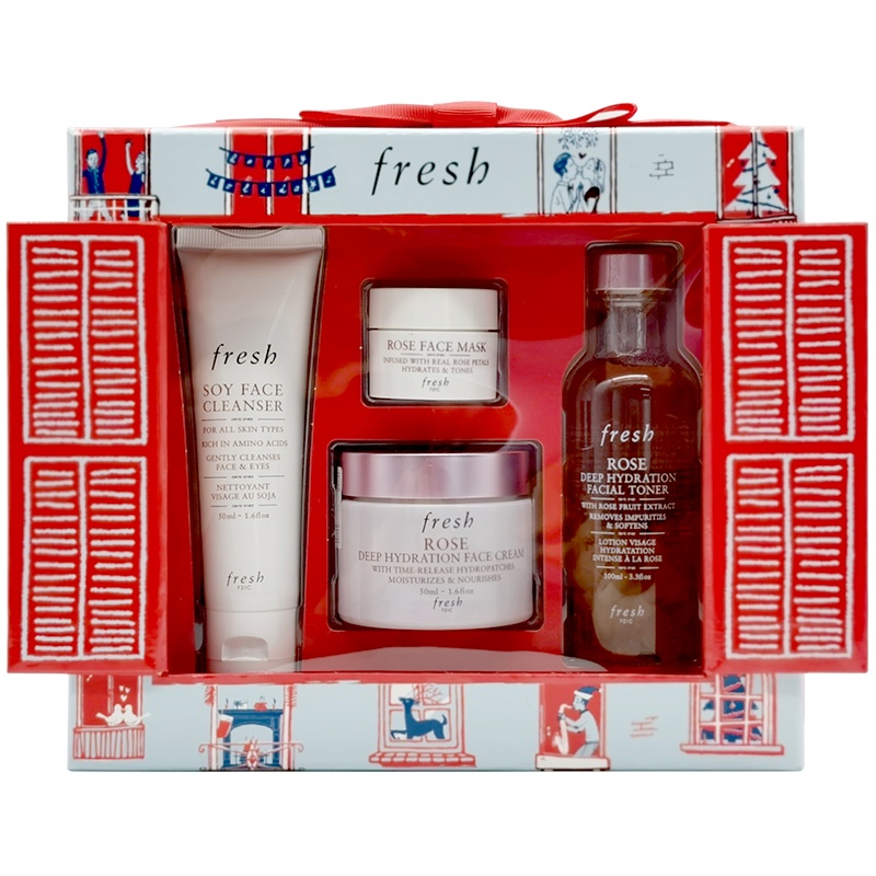 馥蕾诗玫瑰水润亮泽礼盒（大豆洁面50ml+花瓣水100ml+玫瑰面膜15ml+玫瑰面霜50ml）