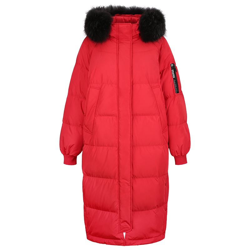 高梵（GOLDFARM）冬季韩版过膝宽松加厚毛领羽绒服女中长羽绒外套