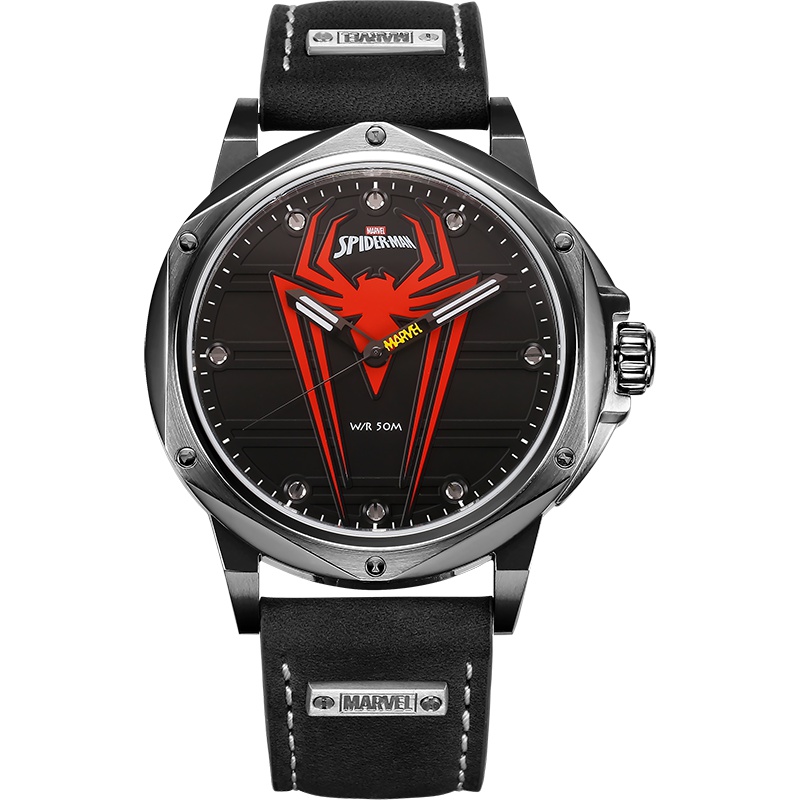 手表男真皮带防水男士石英表潮流个性夜光蜘蛛侠钢表