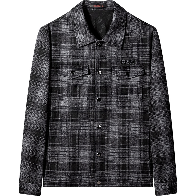柒牌男式茄克衫2021秋冬新款暗提花格纹复古休闲工装夹克开衫外套