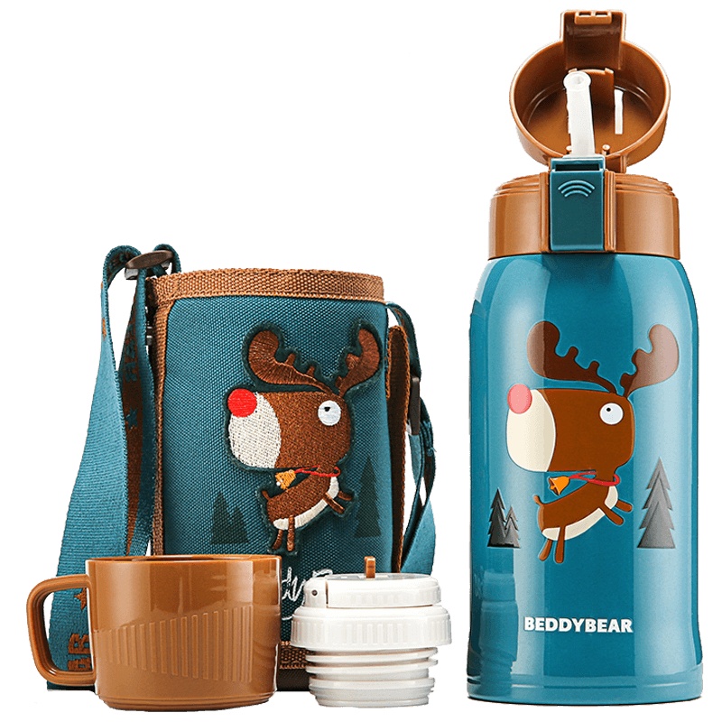 优选3D浮雕佩奇款杯具熊BEDDYBEAR儿童保温杯带吸管儿童水杯316不锈钢宝宝儿童保温壶600m