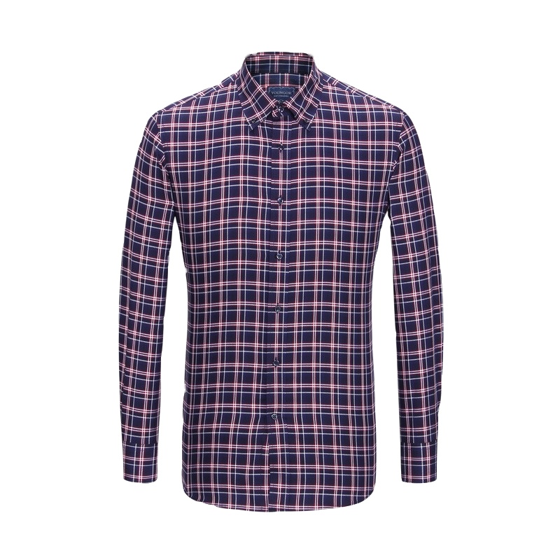 Youngor/雅戈尔秋冬新品男士商务正装纯棉暗红色修身长袖衬衫307MKY