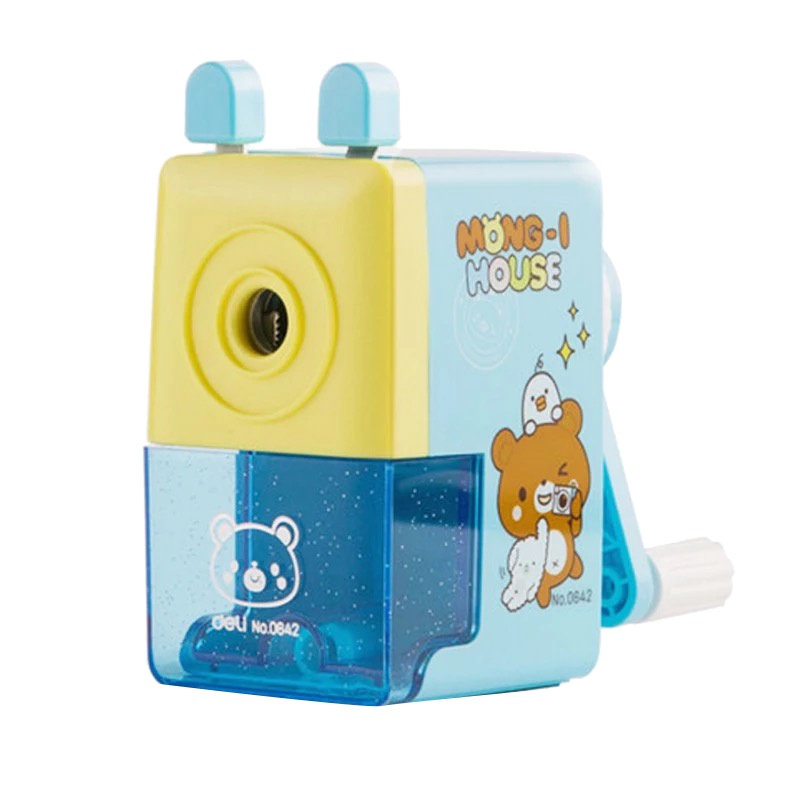 得力卡通削笔机削笔器卷笔刀刨笔刀儿童用学生手摇安全多功能铅笔刀转笔刀三角铅笔转笔机可爱造型自动0642LAN