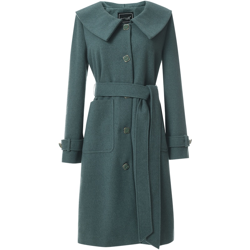 欧昵雪娃娃领收腰显瘦加厚毛呢外套女中长款呢子大衣