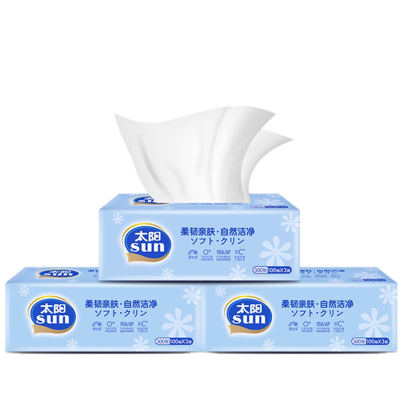 太阳 100抽3层6包无香系列软抽抽纸卫生纸面巾纸餐巾纸纸巾擦手纸实惠装家庭装