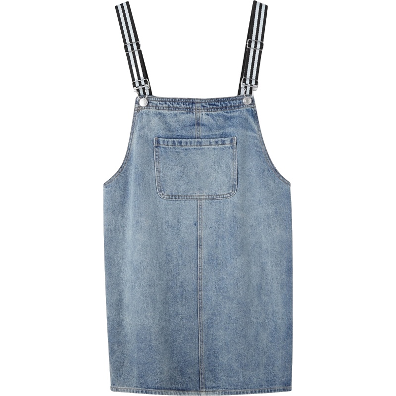 Puella夏新款休闲直筒宽松高腰显瘦背带裙女减龄连衣裙