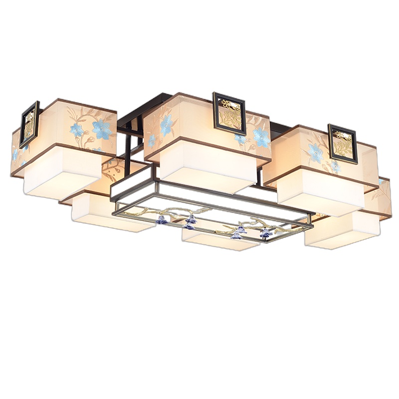 七只蚂蚁新中式长方形灯具新款吸顶灯大堂新中式吸顶灯中国风长方形现代简约客厅大厅卧室风格LED家用古典灯具YML55917