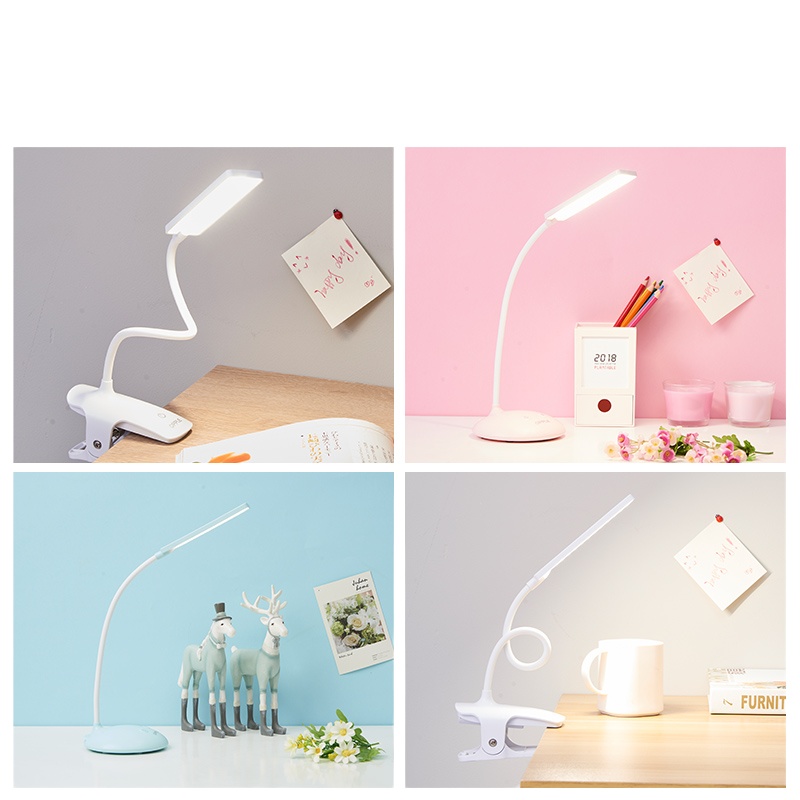 欧普充电台灯led护眼灯夹子灯床头宿舍灯美颜usb阅 [0.8米电源线][1800毫安]-3档调光-夹子款-白 触摸开关