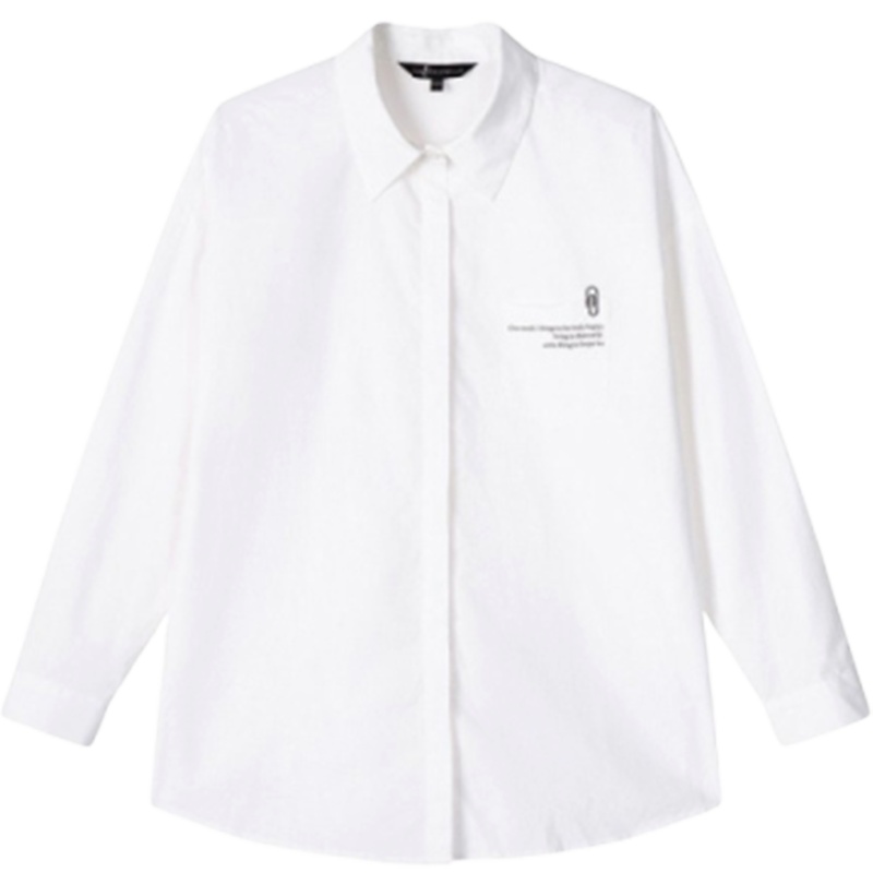 拉夏贝尔字母白衬衫女装春季韩版修身上衣打底长袖中长款衬衣女士10018373