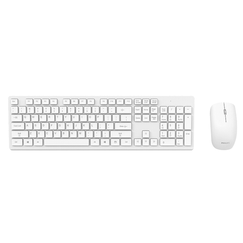 飞利浦 PHILIPS SPT6602WS 无线键盘鼠标 键盘鼠标套装 鼠标静音 小巧轻薄 办公家用 白色