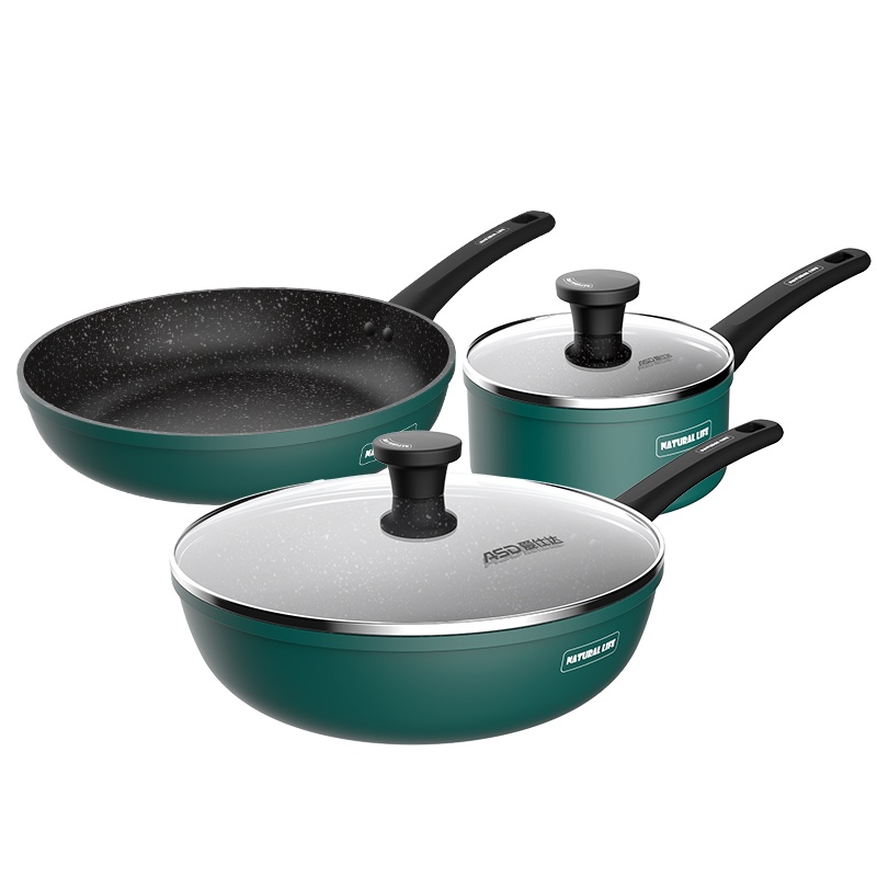 爱仕达(ASD)套装锅 晶石不粘套装锅家用锅具组合锅煎锅炒锅汤锅PL03S8WG不挑炉灶 电磁炉明火通用