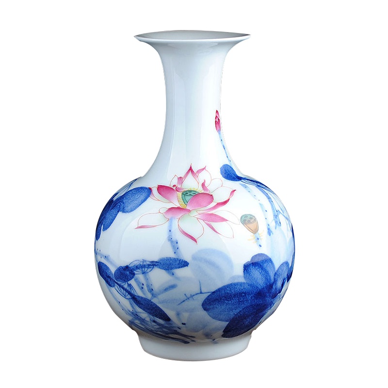 瓷物语 手绘荷花斗彩花瓶赏瓶 景德镇陶瓷器 荷花赏瓶