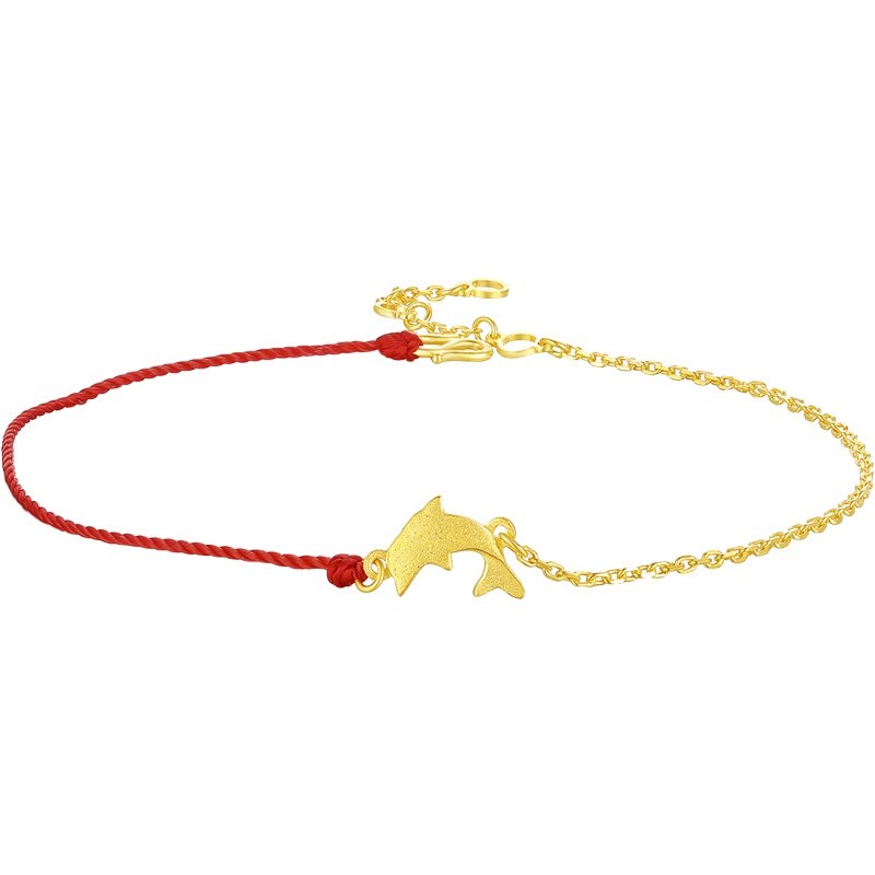 周大生黄金手链女新款正品足金转运珠红绳黄金海豚转运珠女士送礼
