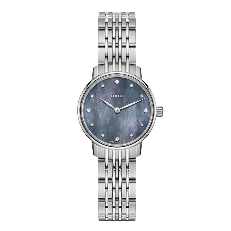 雷达(RADO)瑞士手表 晶璨经典系列时尚优雅石英女士腕表 27mm蓝色贝母盘钢表带 R22897903