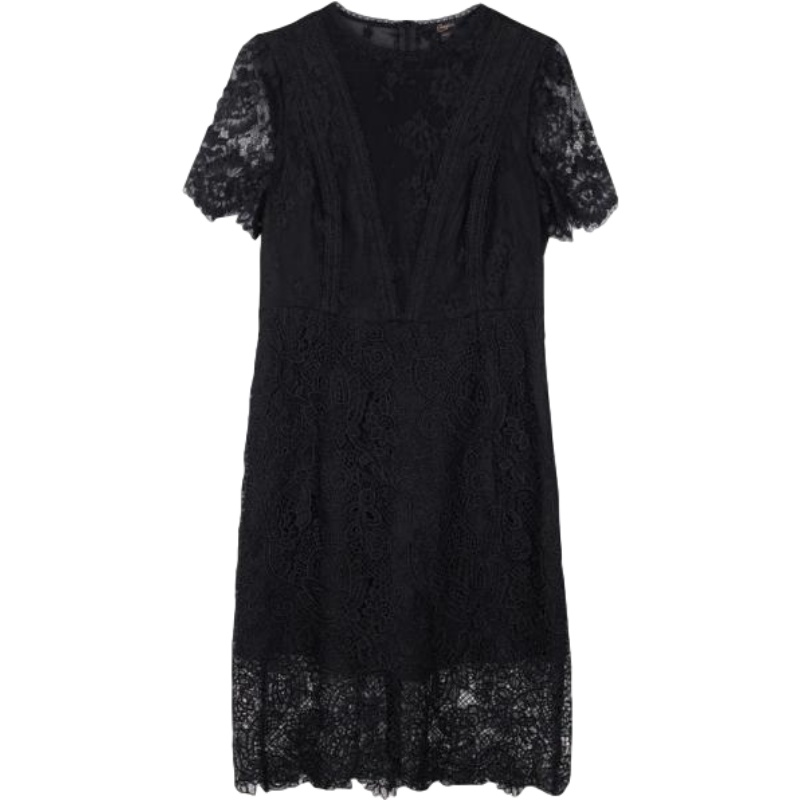 圆领蕾丝复古裙2019新款秋冬连衣裙女中长款高腰显瘦气质桔梗裙