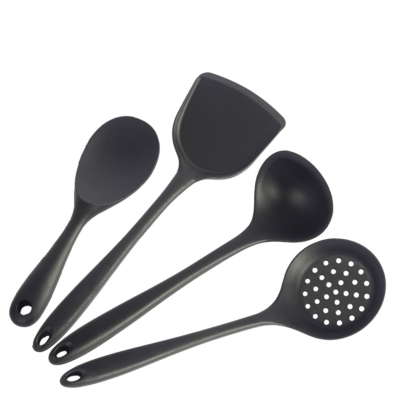 阳光飞歌 硅胶厨具套装 耐高温防烫不粘锅硅胶勺硅胶铲硅胶漏勺硅胶饭勺套装 4件套 黑色